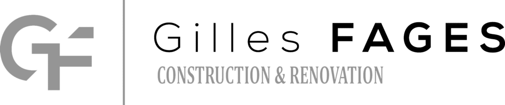 Logo Gilles Fages Construction & Rénovation avec monogramme GF gris et texte noir épuré.